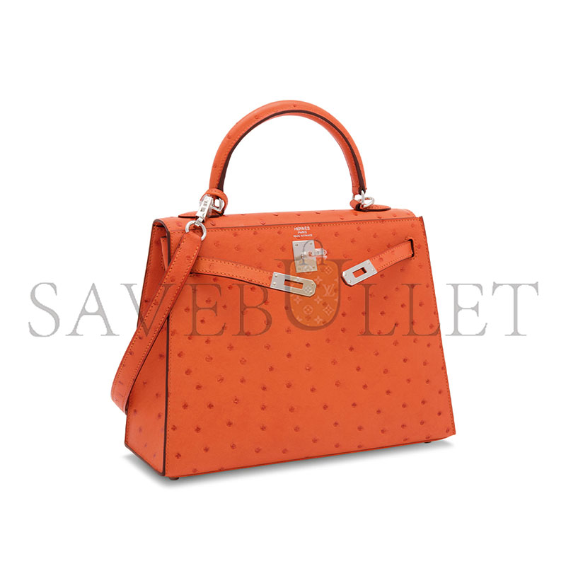 H**mes master ostrich orange kelly 25 with palladium hardware (25*17*7cm)